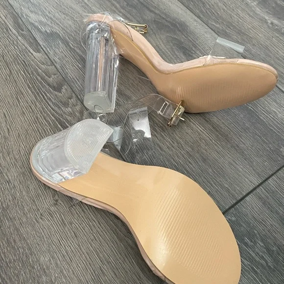 Clear strap heels chunky heel beige - Picture 5 of 10